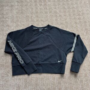 Nike Pro Dri-Fit Cropped Sweatshirt Women's S Black Casual Crew Spellout Travel